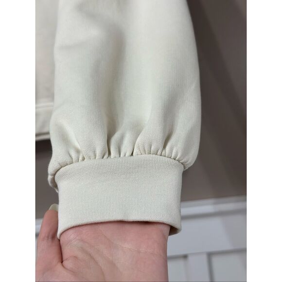 NWOT Ganni Puff Shoulder Cream Embroidered Logo Sweatshirt Sweater Women's L - Picture 3 of 11